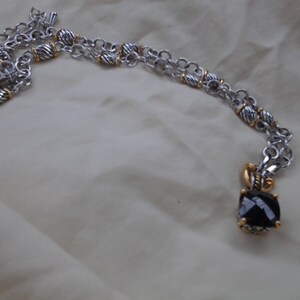 Collectible Bling Gold and Silver Toned 15 inch Chain Necklace with Black Beaded Pendant