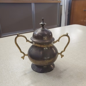 Made in India, Aged Brass, Sugar Bowl with Lid, Vintage Home, Collectible Storage Bowl, Incense Burner