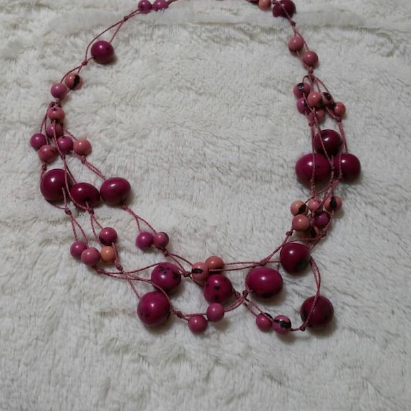 Collectible Bling Bright and Pale Pink Beaded 22 inch Layered with Pink Cord  Necklace Costume Jewelry Fashion Accessory