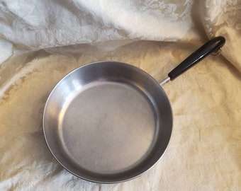 Revere Ware, parte inferior de cobre, sartén o sartén de 9,25 pulgadas, olla cromada, cocina vintage 89d