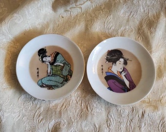 Set van 2, Made in Japan, Geisha Design, 4 inch platen, zoutschotels, boterpats, collectible gerechten, Oosters China