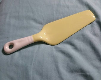 Bright Yellow and White Pottery,  Pie Server and Cake Knife, Collectible Kitchen, Serving Utensil