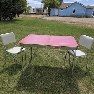 Mid Century Modern, Rectangular 1950s  Red  and White Formica Table,  with Chrome Pedestal Legs, Farmhouse Kitchen, with or without chairs