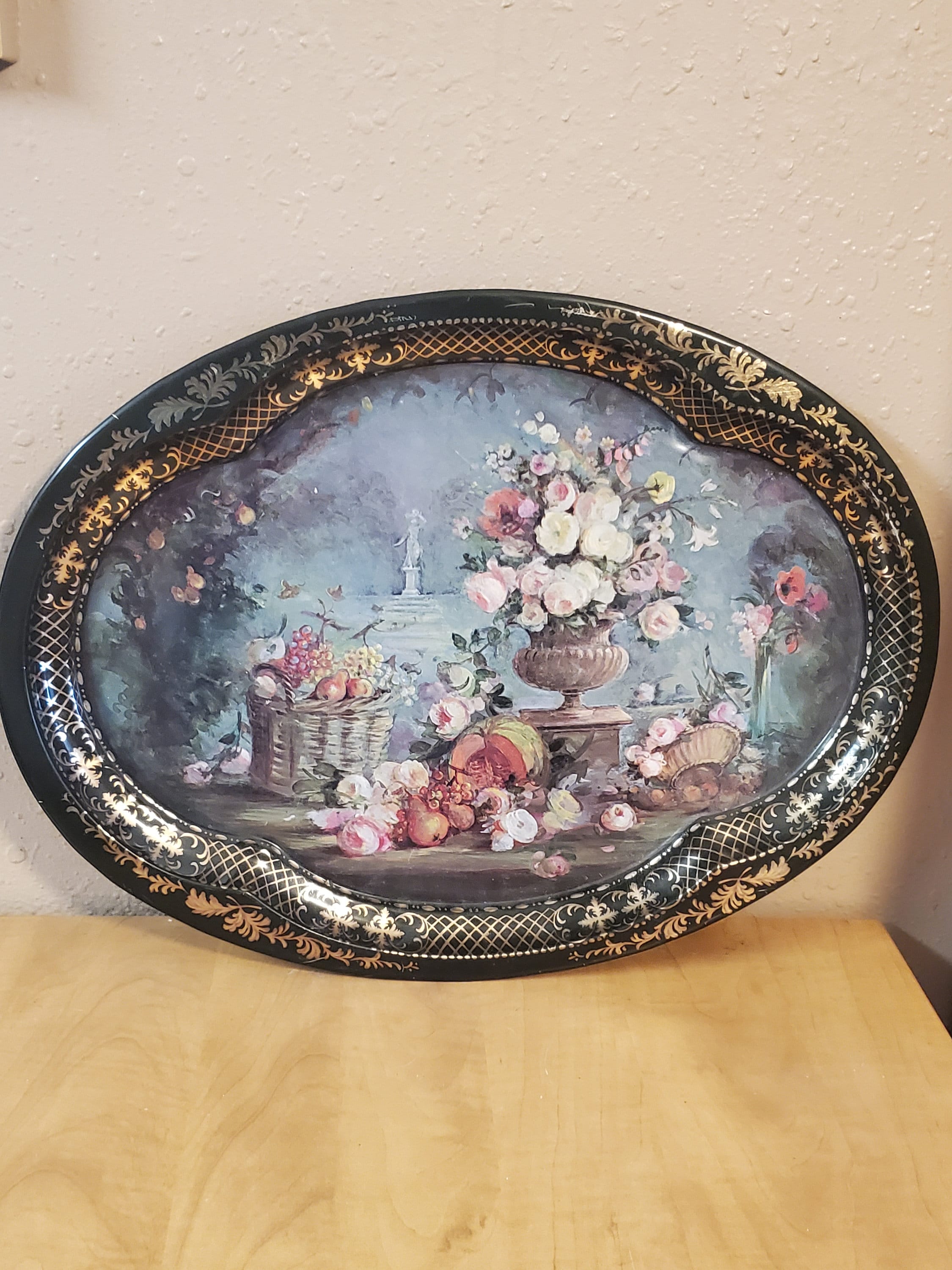 マニ― アンティーク風 ステンシールチェリーブリキ ガーデン雑貨 4点セット Chatsworth Derbyshire, 20.25 Inch Oval Metal Tray, Autumn Pattern