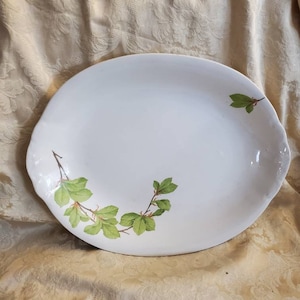 Antique, Large  Furnival and Company, 15,25 inch White Ironstone, Green Leaf and Branch Design, Serving Platter, Rare Find
