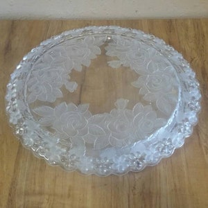 Home Beautiful, Rose Pearls Crystal, 13 inch Round Cake Platter, Made in Japan, Wedding Dish, Serving Plate