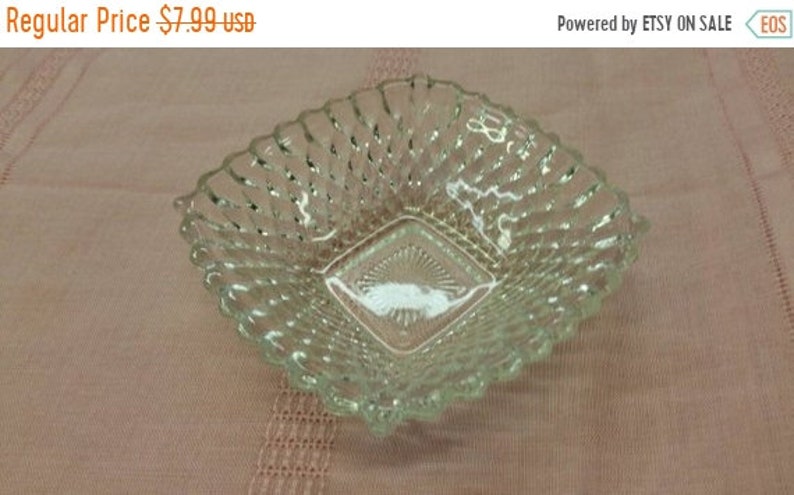 Bowl Ash Tray Indiana Glass with Diamond Point On Sale Depression Clear Glass Square Candy Dish