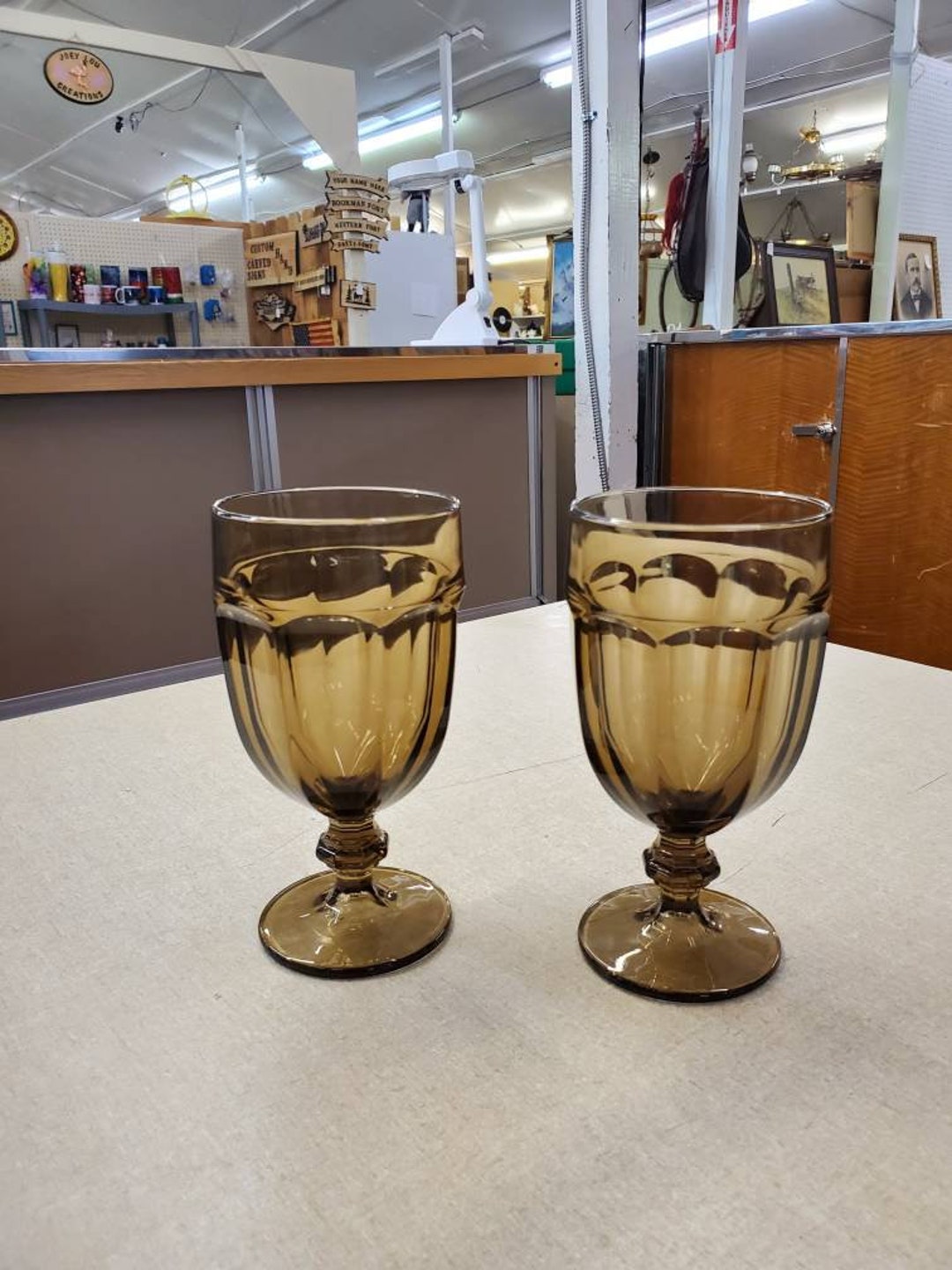 Set of 2, Libbey Duratuff, Gibraltar Amberina/mocha/brown, Wine Goblets
