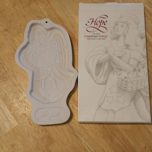 Never Used, 1996, Longaberger Pottery, Angel Series Cookie Mold, "Hope" Pattern, Original Box