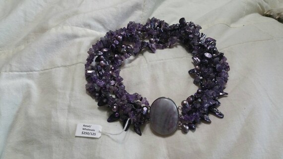 Amethyst Fresh Water Pearl, 6 Strand and Agate Po… - image 4