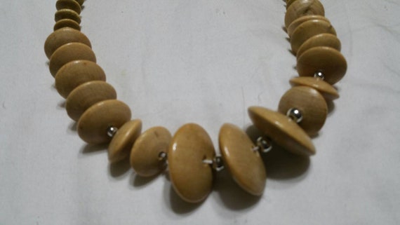 Wooden Tan, Round Bead and Silver Toned Bead, 18 … - image 2