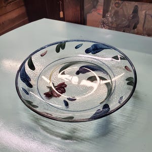 Lenox Chinastone Poppies on Blue 8.25 inch Glass Dessert Plate, Collectible China, Red Flowers & Blue Leaves