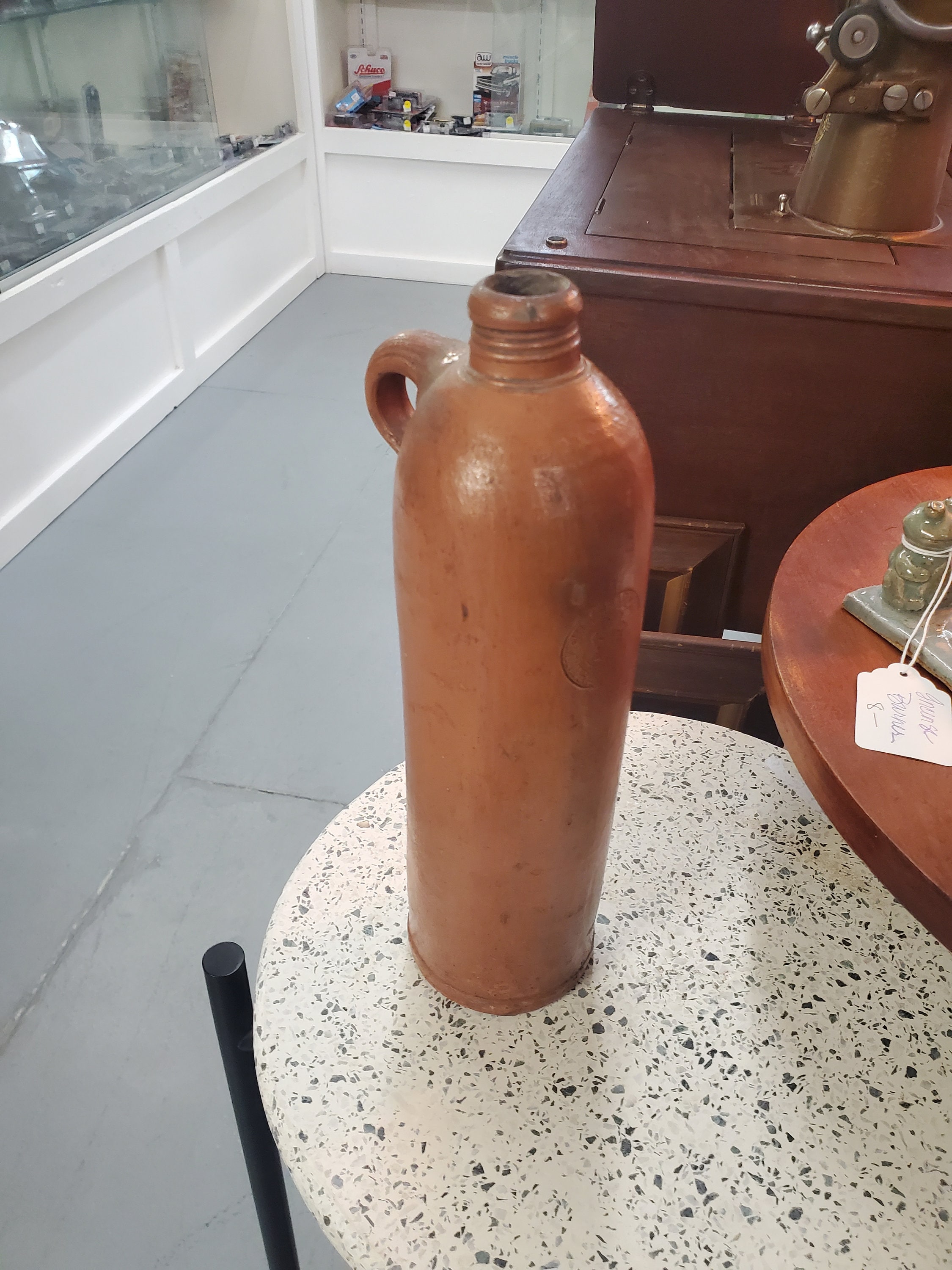 1800s, German Redware Mineral Water Pottery Bottle, Roisdorfer Mineral ...