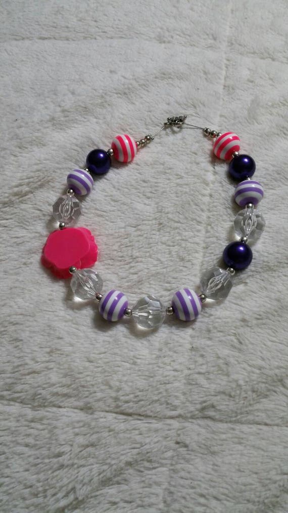 Whimsical Style Hot Pink and Purple Striped Bead … - image 4