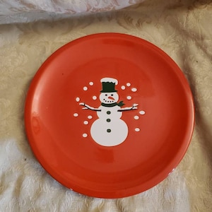 Muñeco de nieve de Waechterbach, rojo y verde, plato llano de 10 pulgadas, plato para servir, plato festivo