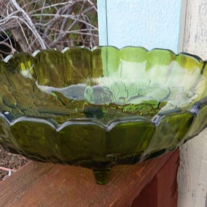 Hunter Green Grape Design Carnival  Glass Oval Footed Bowl Decorative Home Decor