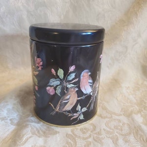 Made in England,  Bird and  Pink Flower Black , Cylindrical Decorative Shabby Chic Tin, Home Decor Storage Box
