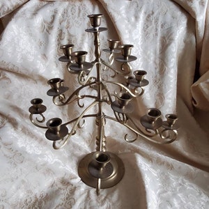 Large Solid Brass, 17 Spot Candle Holder, Candelabra Decoration, Centerpiece, Lighting Fixture