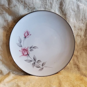 Rare Find,  Noritake &quot;Rosemarie&quot; , 10.40 inch Dinner Plate, Pink Roses, Gray Leaves, Gray Band, Made in Japan