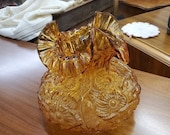 On Sale Large Fenton, Amber Glass, Poppy Pattern Lamp Shade, Vintage Lighting Feature, Floral Design