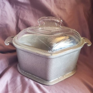 Heart Shaped Guardian Pan Metal Casserole Dish or Vintage Planter with Original Glass Lid
