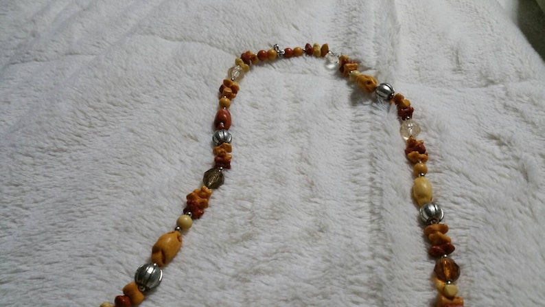 On Sale Clear Plastic Bead Silver Toned Bead and Brown Seed 38 inch Long Beaded Necklace Costume Jewelry Fashion Accessory