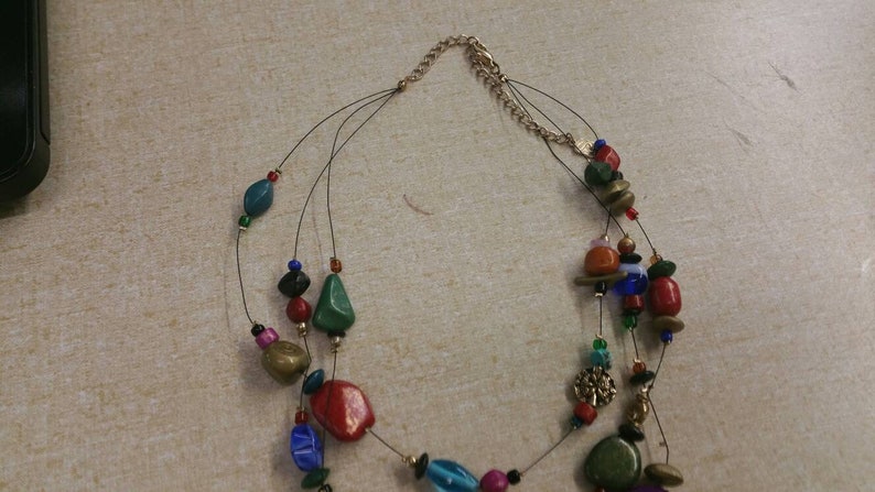 Fashion Accessory Triple Strand 18 inch Necklace Costume Jewelry Rainbow Plastic Beaded On Sale Memory Wire