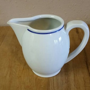 Rare Hutschenreuther Selb Bavaria Germany US Zone White Creamer or Syrup Pitcher with Blue Band Restaurant Ware Dish