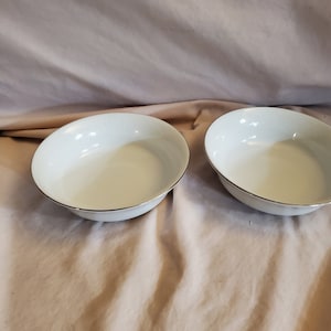 Vintage Haviland China, Morning Mist Design Set of 2, 5 inch Berry Bowls with White Floral & Scrolls on White, Retired Pattern