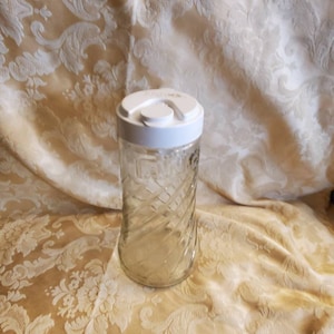 Ribbed or Swirl Design  2 Liter, Tang Pitcher by Anchor Hocking, Screw On, White Handled Lid,  Vintage Kitchen
