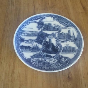 Antique China, Flow Blue and White 7.50 inch, Keokuk, Iowa , Decorative Plate or Wall Hanging