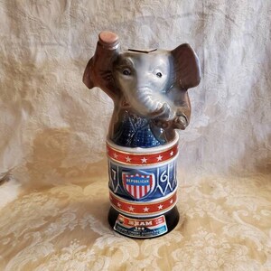 Jim Beam, Repulican, Elephant Alcohol Decanter or Urn, Vintage Barware, Political Party Collectible, Kentucky Straight Bourbon