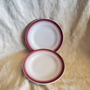 Set of 2, Homer Laughlin, Hot Pink and White, 7-inch Salad or Bread and Butter Plates, Restaurant Ware, Durable China, Best China