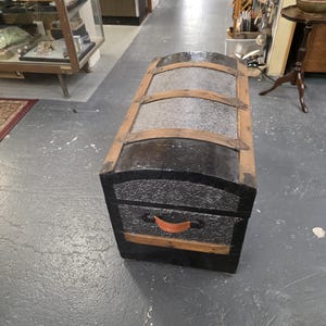 Aged Western Style Domed Trunk, Western Home Decor Blanket Chest, Vintage Suitcase, Metal and Wood Chest