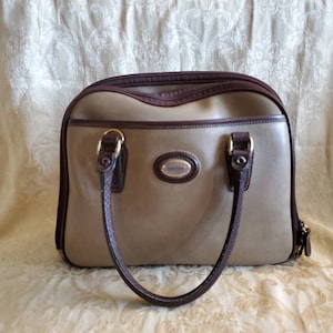 Taupe and Brown, Carryland Purse , Top Handled Bag, 3 Compartment Purse, Fashion Accessory