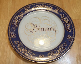 Decorative LDS Mormon Primary Plate Blue and Gold Collectible Glass 10 inch