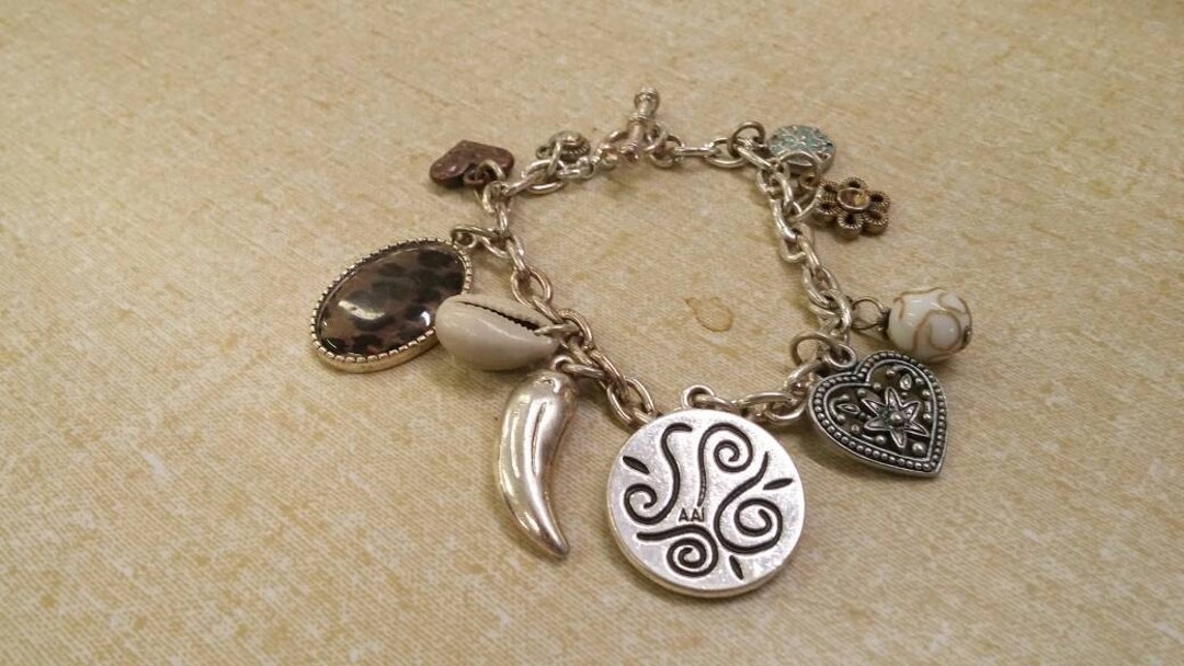 Aai Silver Toned Metal With Heart and Animal Skin Charms