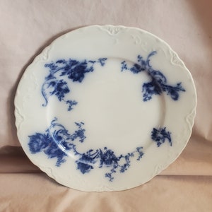 Antique Flow Blue Neopolitan Royal Semi Porcelain 9 inch Collectible Plate, Made in England, 1800s Dish, Blue on White, Victorian Era