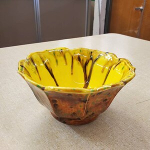 Handmade, Orange, Brown and Yellow Drip Ware, 5.75 inch Bowl, One of Kind, Made in 1973