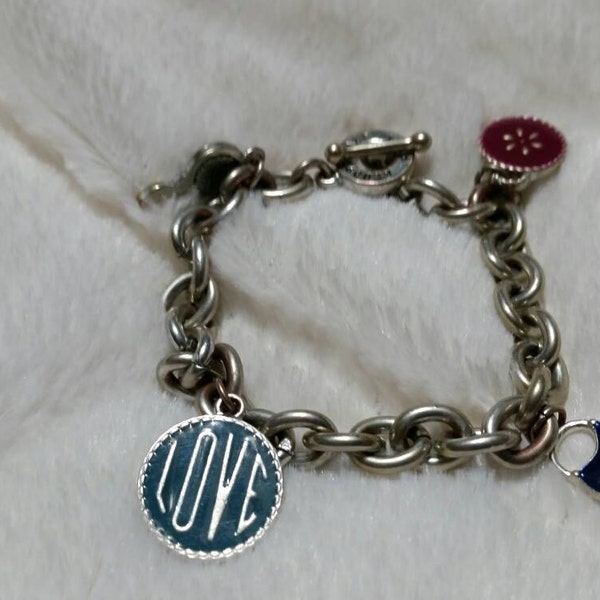 Aeropostale 1987 Silver Toned Chain Love Charm Bracelet Costume Jewelry Fashion Accessory