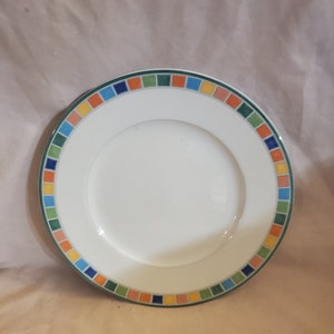 Villeroy and Boch 8.50 inch Salad Plate, Twist Alea Caro Pattern, Multicolor Checked Rim, Green Trim China, Dishwasher  Microwave Safe