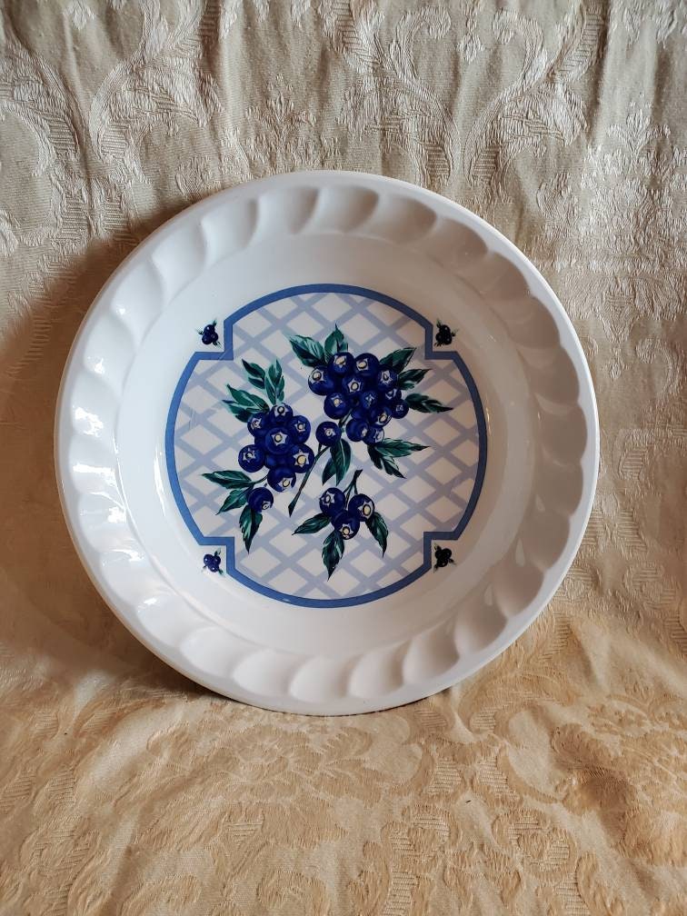 Himark, The Farmer's Market Collection, Glass Blueberry Pie Plate or Serving Dish ,  Mid Century Kitchen, Made in Korea