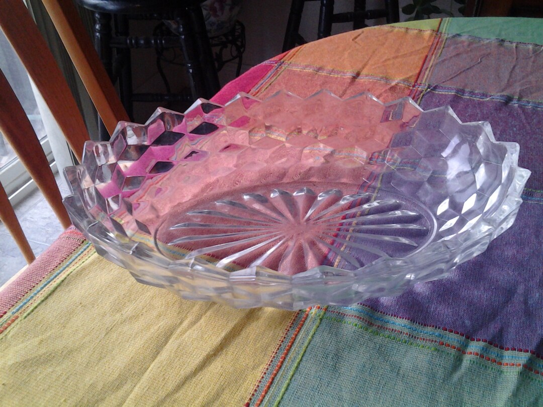 Fostoria Glass Oval Serving Bowl Diamond Design Collectible Glass Etsy