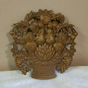Syroco Faux Holz Braun Obst und Blumen Wandbehang/Home Decor Homco Bild