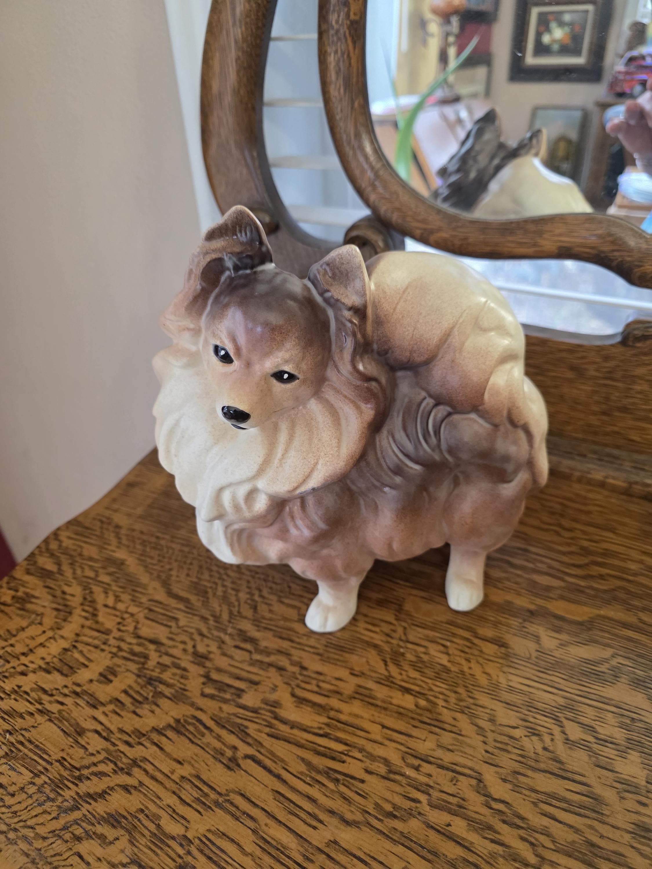 Mitzi Kay Finch Copy, Ceramic Brown and White Pomeranian Dog
