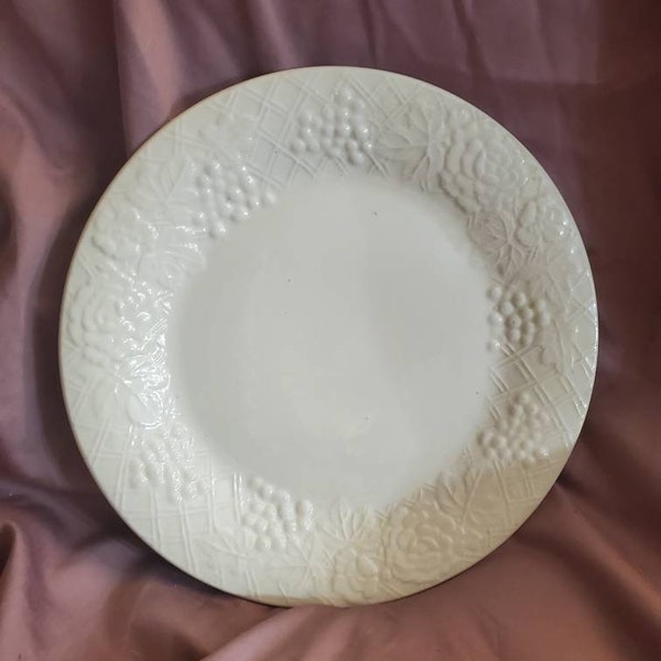 Gibson Housewares, Four Seasons, All White, Embossed Fruit and Floral Rim, 10 inch Dinner Plate, Everyday Dish