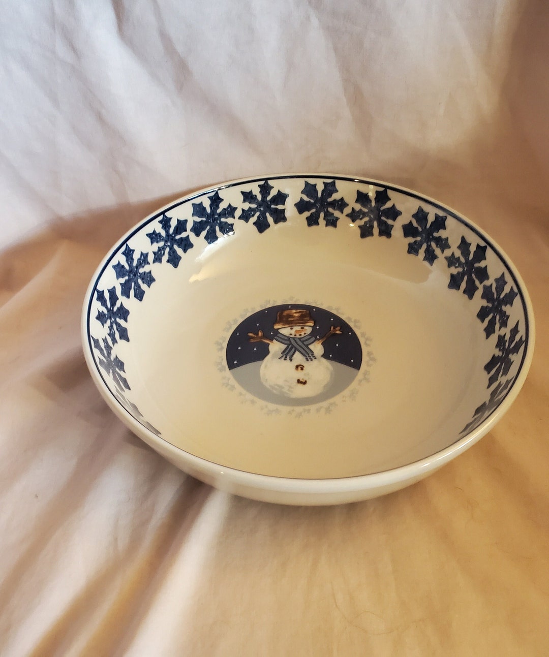 Rare Find Folkcraft Stoneware Cameo Snowman, 9 Inch Potato, Pasta or