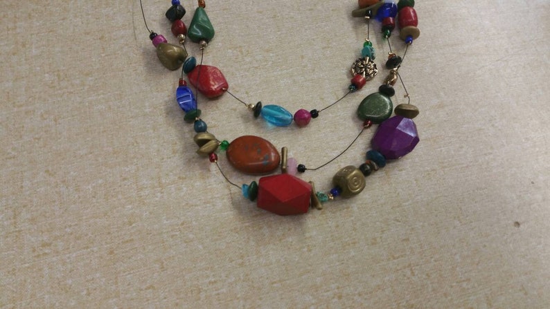 Fashion Accessory Triple Strand 18 inch Necklace Costume Jewelry Rainbow Plastic Beaded On Sale Memory Wire