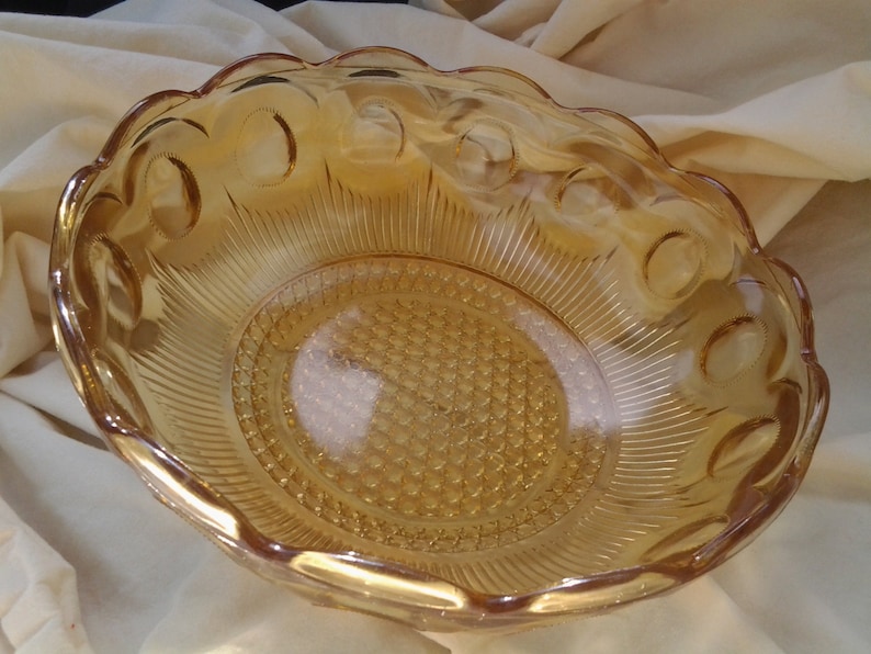 On Sale Sunshine Yellow Thumbprint Depression Glass Serving Bowl Decorative Bowl