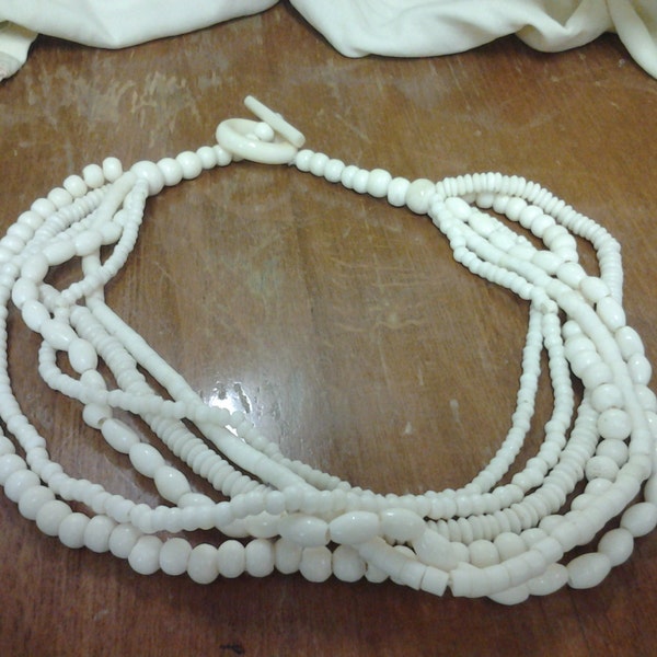 6 Strand 14 inch Off White Beaded Necklace Costume Jewelry Fashion Accessory